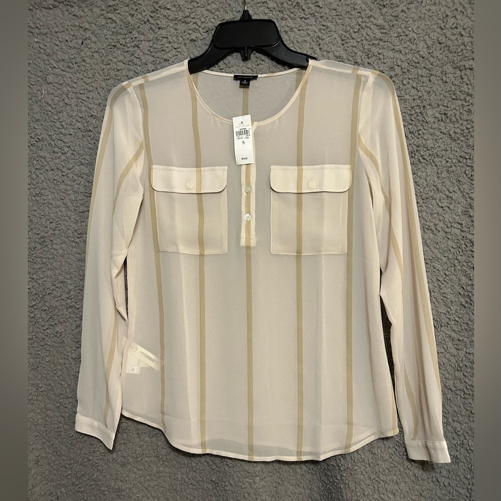 Ann Taylor Cream and Tan Striped Blouse